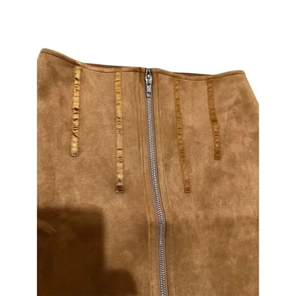 HYFVE Women's Suede Midi Pencil Skirt Pecan Brown Size S Casual - Picture 3 of 4